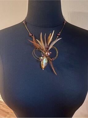 Boho Chic Feather Bead Statement Necklace